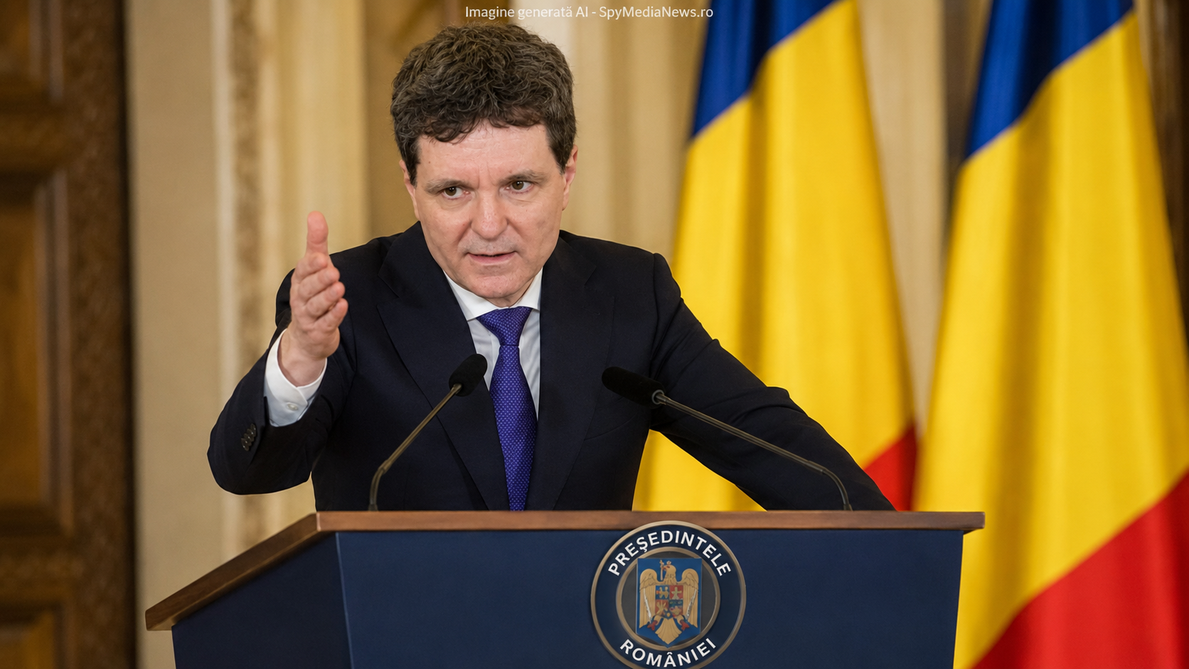 Imagine editorială generată AI – președintele susține un discurs privind formarea noului Guvern